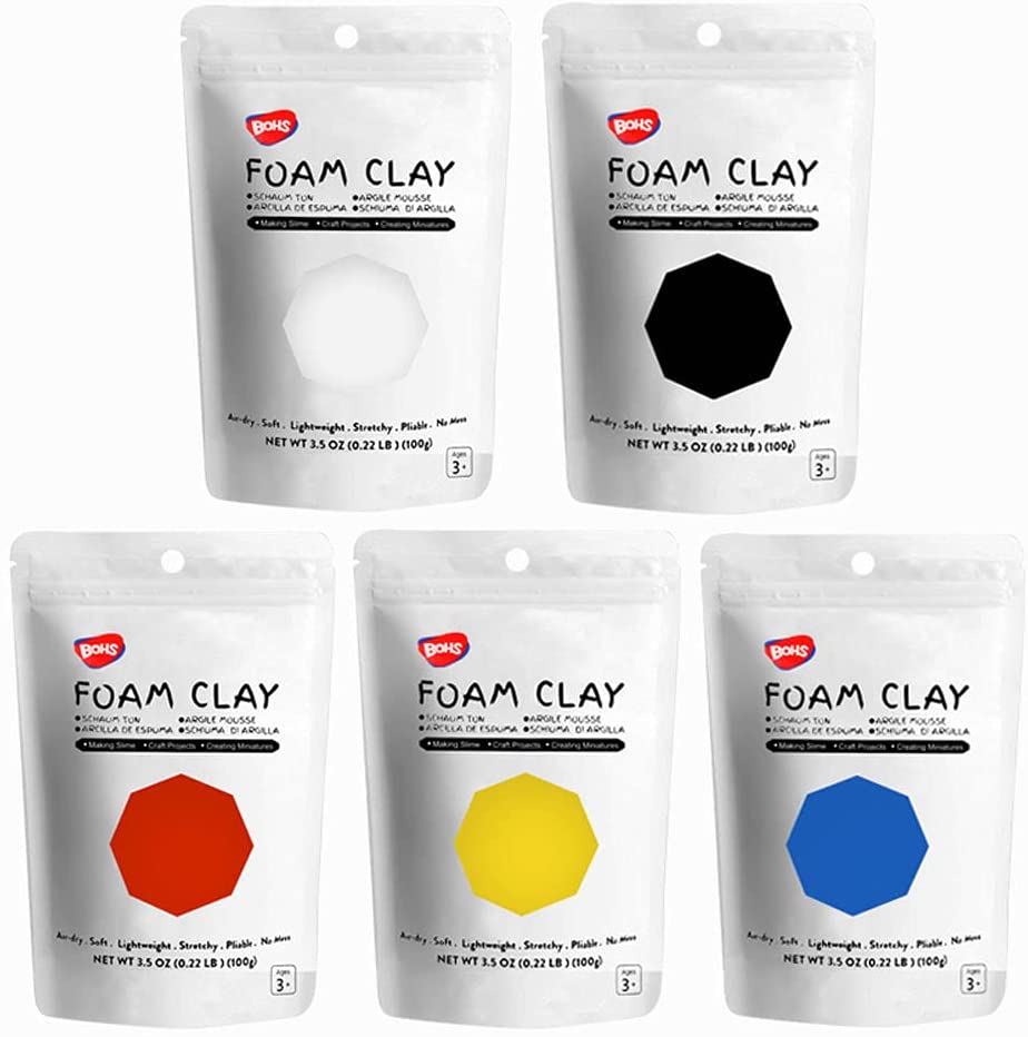 BOHS Primary Colors Ultra-Light Slime and Foam Modeling Clay, Air Dry,  School Arts & Crafts Project - 5 pcs (1.1 Pound / 500 Grams) : Buy Online  at Best Price in KSA 