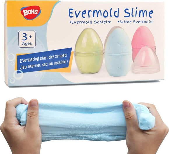 BOHS Evermold Slime Tri-Color Egg Set - Never Dry-Out, Stretchy & Moldable - Play Anywhere from Tabletop to Bathtub & Pool- Ideal for Easter Day Gifts & Party Favors