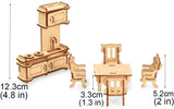 BOHS 1SET=34PCS Dollhouse Furnitures -Wooden 3D Puzzle - Scale Miniature Models Doll House DIY Accessorie