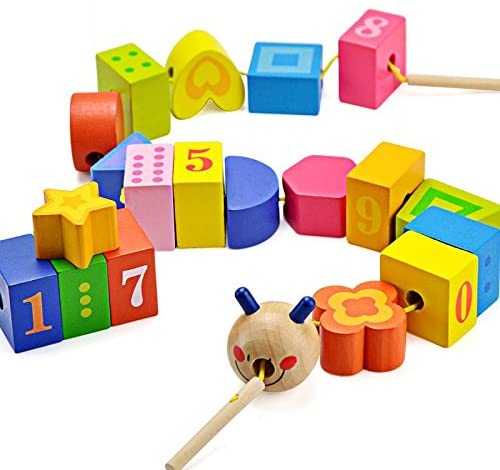BOHS Caterpillar Lacing Block Beads - Toddler Learn Math Counting, Numbers and Shapes - Juguetes de desarrollo temprano 