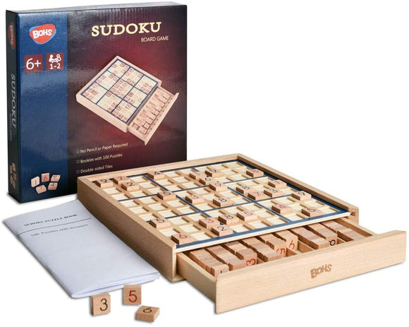 Juego de mesa Sudoku de madera BOHS con cajón, con libro de 100 rompecabezas Sudoku, juguetes de escritorio de matemáticas para el cerebro 