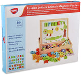 Rompecabezas magnético de animales con alfabeto ruso - Tablero de dibujo de madera multifuncional - Juguetes de aprendizaje y educación para niños de 3 años en adelante 