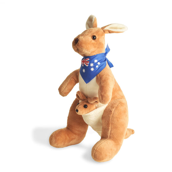 BOHS Canguro de peluche con bufanda de Australia y Joey - Juguete de animales suaves abrazables - 11.8 pulgadas